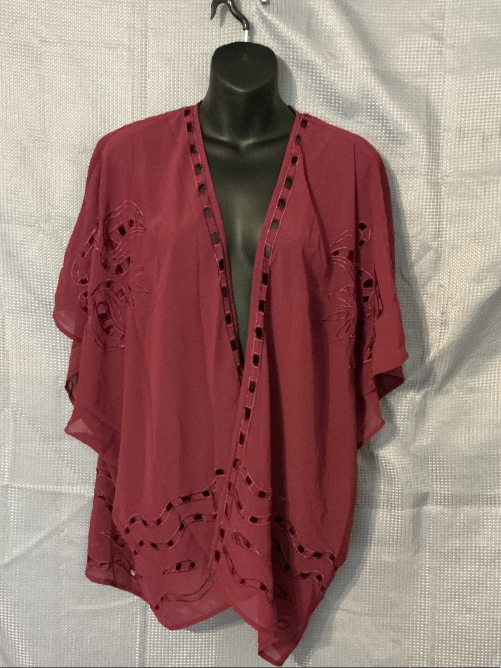 Anthropologie Burgundy Open-Front Cutout Kimono